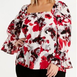 NWOT Ashley Stewart Floral Ruffle Square Neck Blouse 18/20